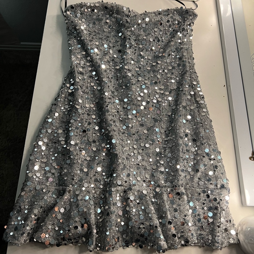 Forever 21 Shimmering Silver Sequin Strapless Dress